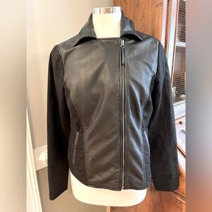 Lucky Brand Black Leather and Cotton Moto Biker Jacket Size Medium